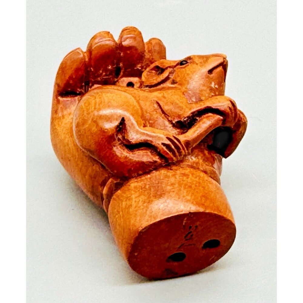 Netsuke Hand Carved Boxwood Mouse Toggle Luck Charm 2 inch Japanese Inro Ojime - Picture 4 of 6